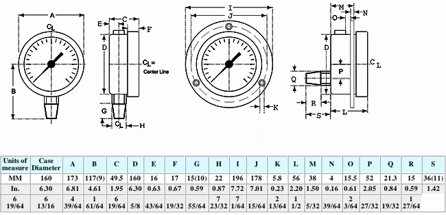 Dimensional Drawings for McDaniel Model B - 6" Dial