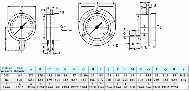 Dimensional Drawings for McDaniel Model D - 6" Dial