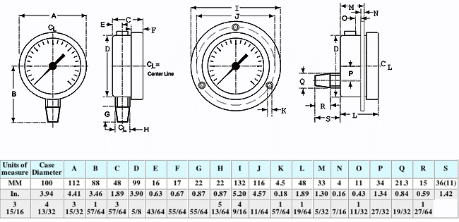 Dimensional Drawings for McDaniel Model A - 4" Dial