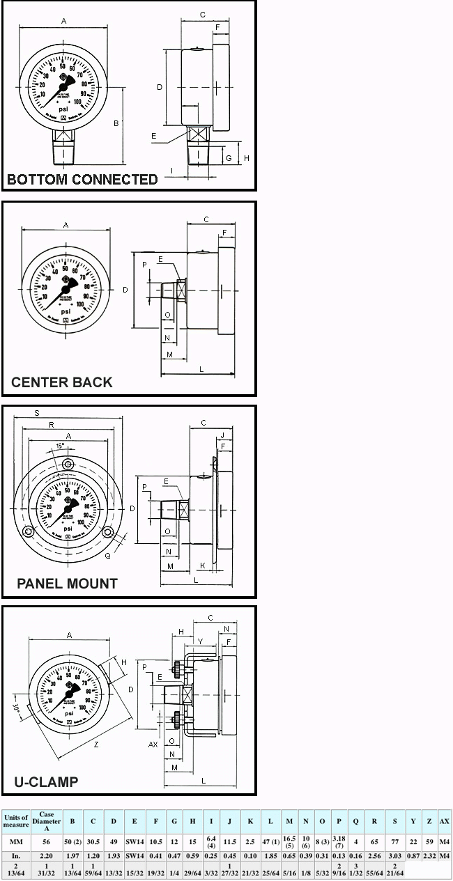 Dimensional Drawings for McDaniel Model Q3 - 2" Dial