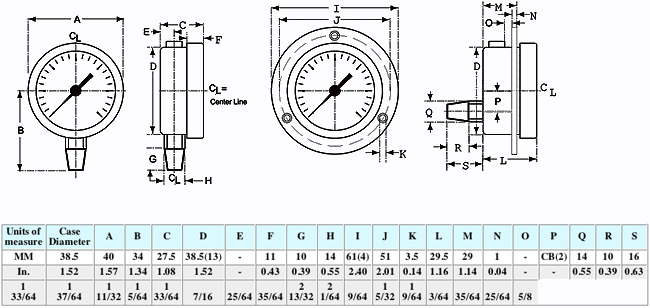 Dimensional Drawings for McDaniel Model S - 1 1/2" Stainless Steel Gauge