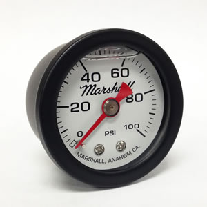 Marshall CWB00100.  1.5" Direct Mount Fuel/Oil/Air/Water Pressure Gauge, Liquid Filled, 1/8" NPT Center Back Connection